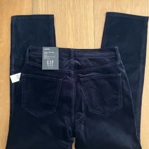 GAP Navy Dark Blue Soft Vintage Slim Stretch Velvet Jeans 4/27 Short - Picture 3 of 5